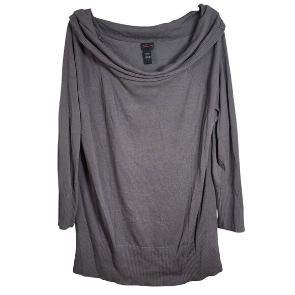 Torrid Pullover Sweater Gray 3X Long Sleeve Ribbed Trim Tunic Tight Knit Cowl - Picture 1 of 5